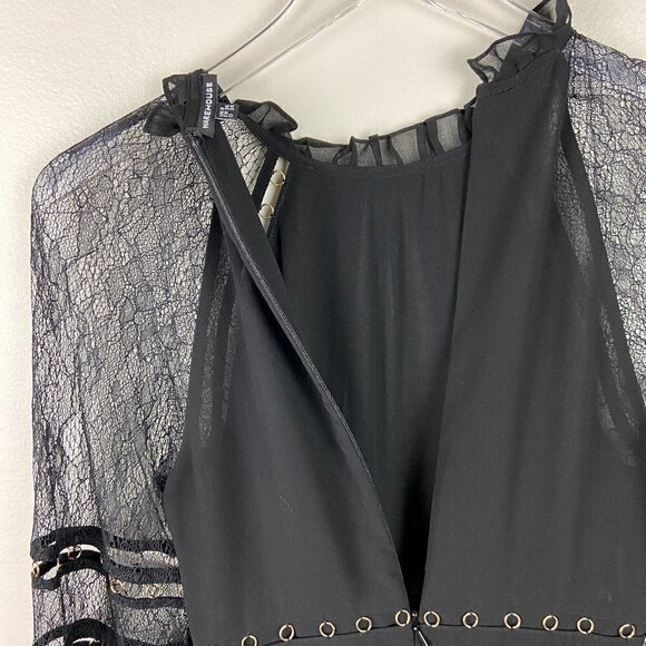 ASOS WAREHOUSE | Long Lace Sleeves Skater Dress in Black 4 - Picture 8 of 11